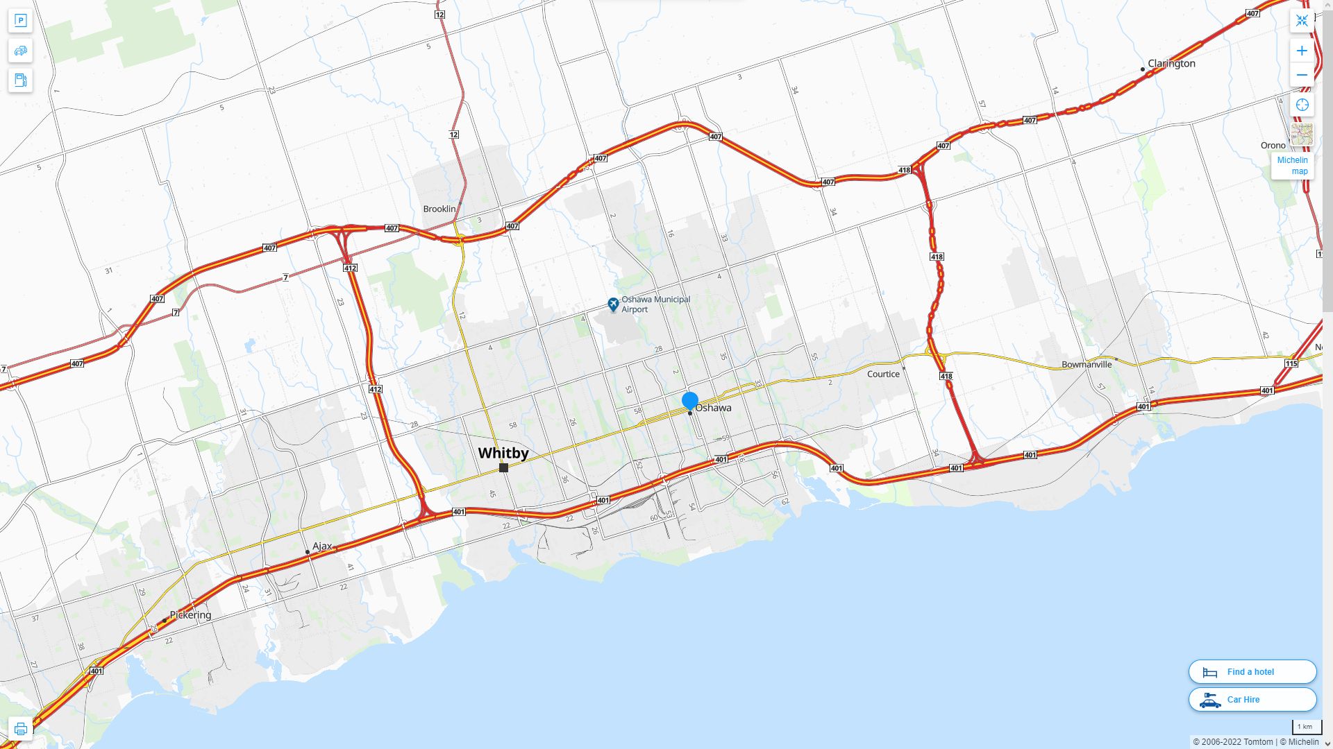 Oshawa Canada Autoroute et carte routiere